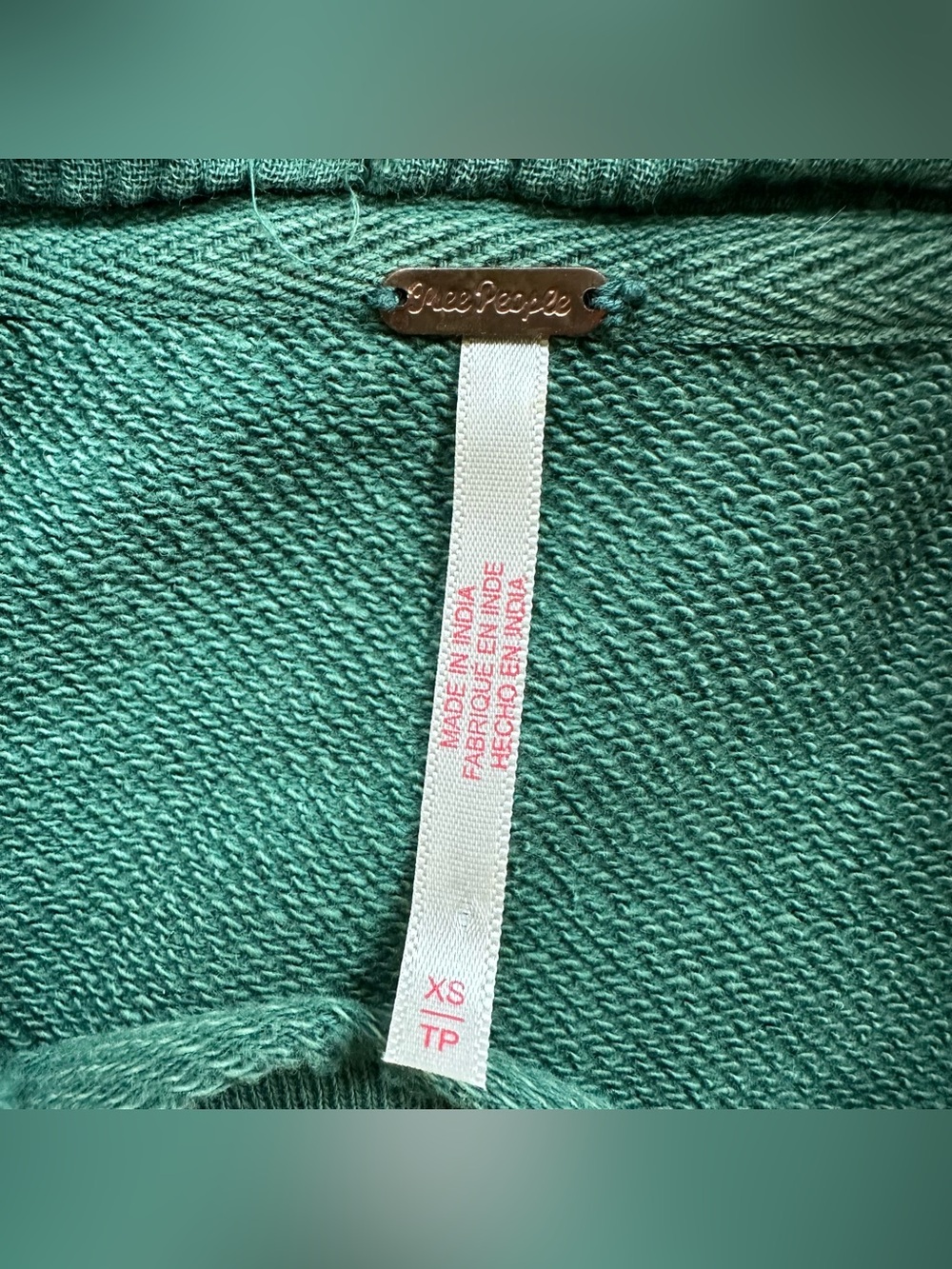 Free People Love Letter Hoodie Jaded Green Gauze Slouchy Cropped Knit Top XS 259 - Picture 4 of 7